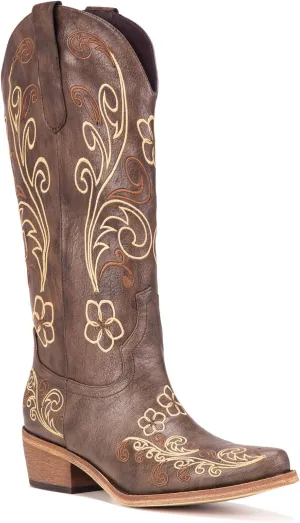 Wide Calf Cowboy Boots for Women Embroidered Cowgirl Boots Mid Calf Women's Western Cowboy Boots Fashion Pointy Toe Cowgirl Boots Pull on