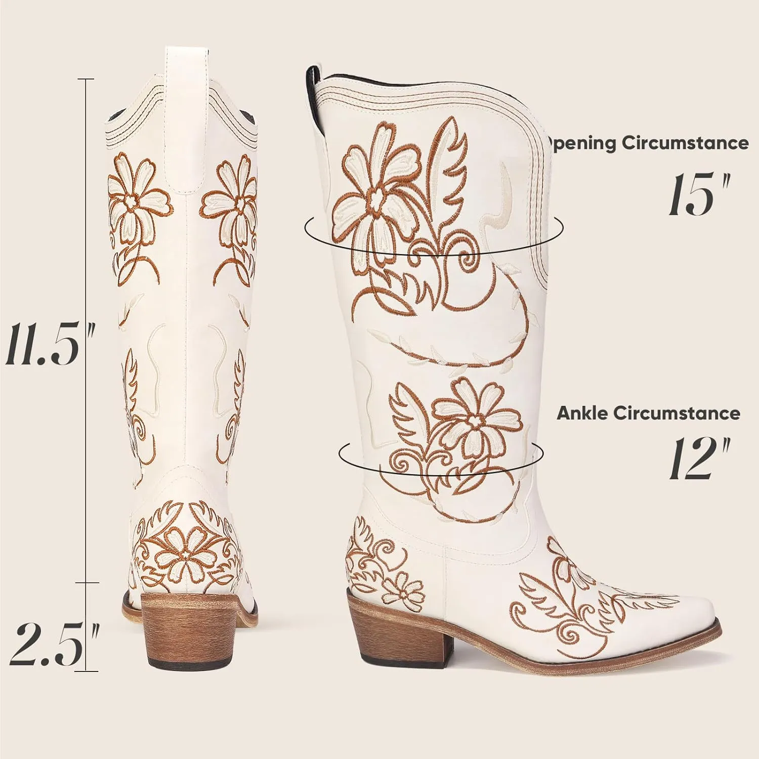 Wide Calf Cowboy Boots for Women Embroidered Cowgirl Boots Mid Calf Women's Western Cowboy Boots Fashion Pointy Toe Cowgirl Boots Pull on