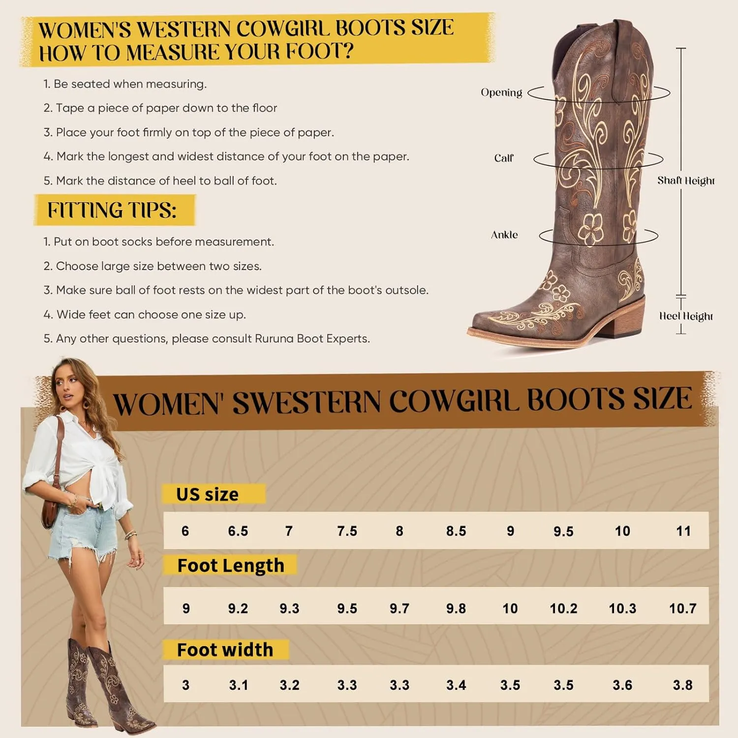 Wide Calf Cowboy Boots for Women Embroidered Cowgirl Boots Mid Calf Women's Western Cowboy Boots Fashion Pointy Toe Cowgirl Boots Pull on