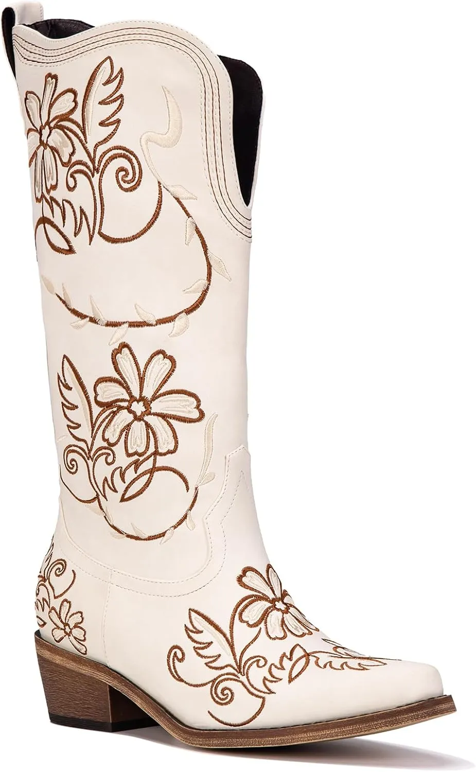 Wide Calf Cowboy Boots for Women Embroidered Cowgirl Boots Mid Calf Women's Western Cowboy Boots Fashion Pointy Toe Cowgirl Boots Pull on