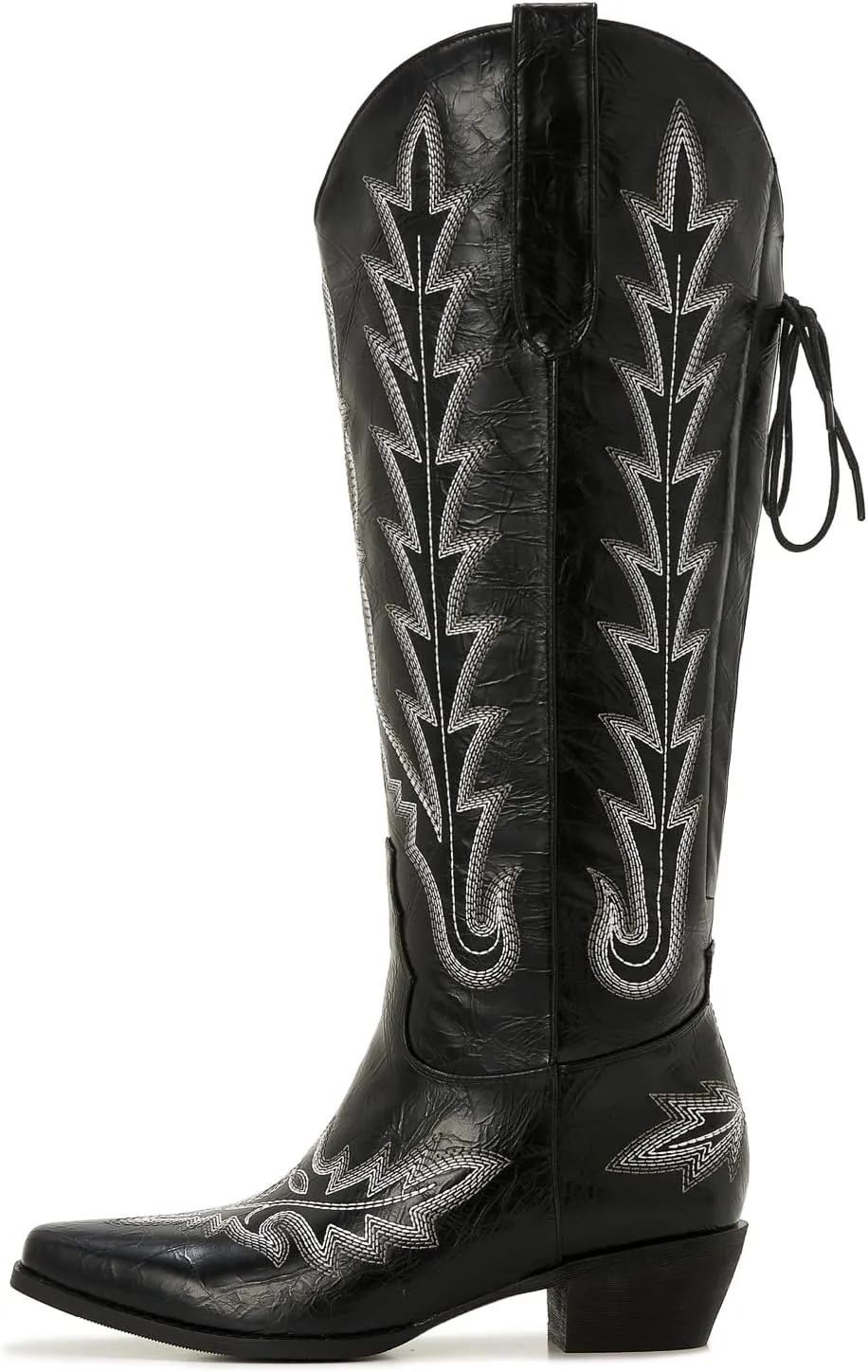 Wide Calf Cowboy Boots Women Knee High Tall Western Cowgirl Boots Adjustable Lace Up Plus Size Comfortable 2-Inch Heel