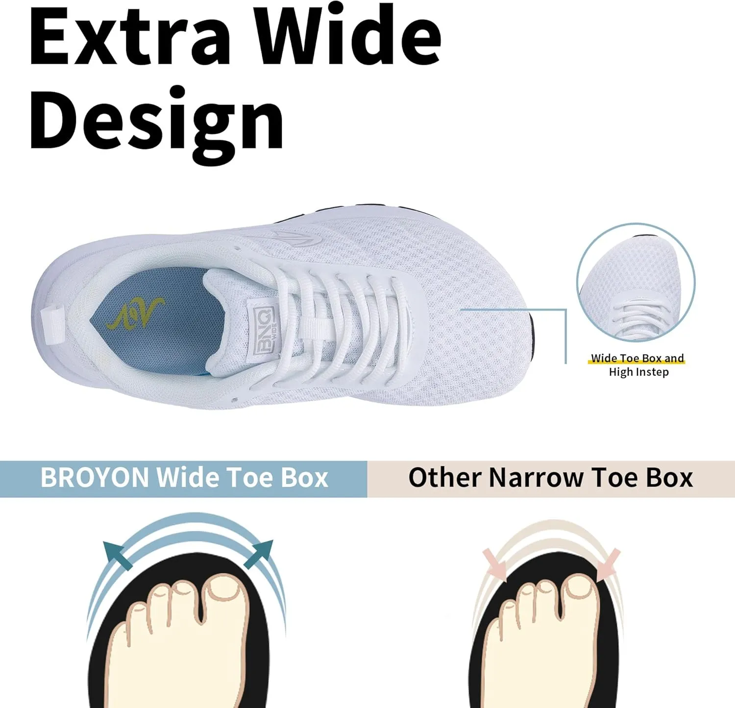 Wide Toe Box Shoes Women Walking Shoes with Arch Support Comfortable Wide Width Tennis Sneakers for Plantar Fasciitis Relief US 6-11