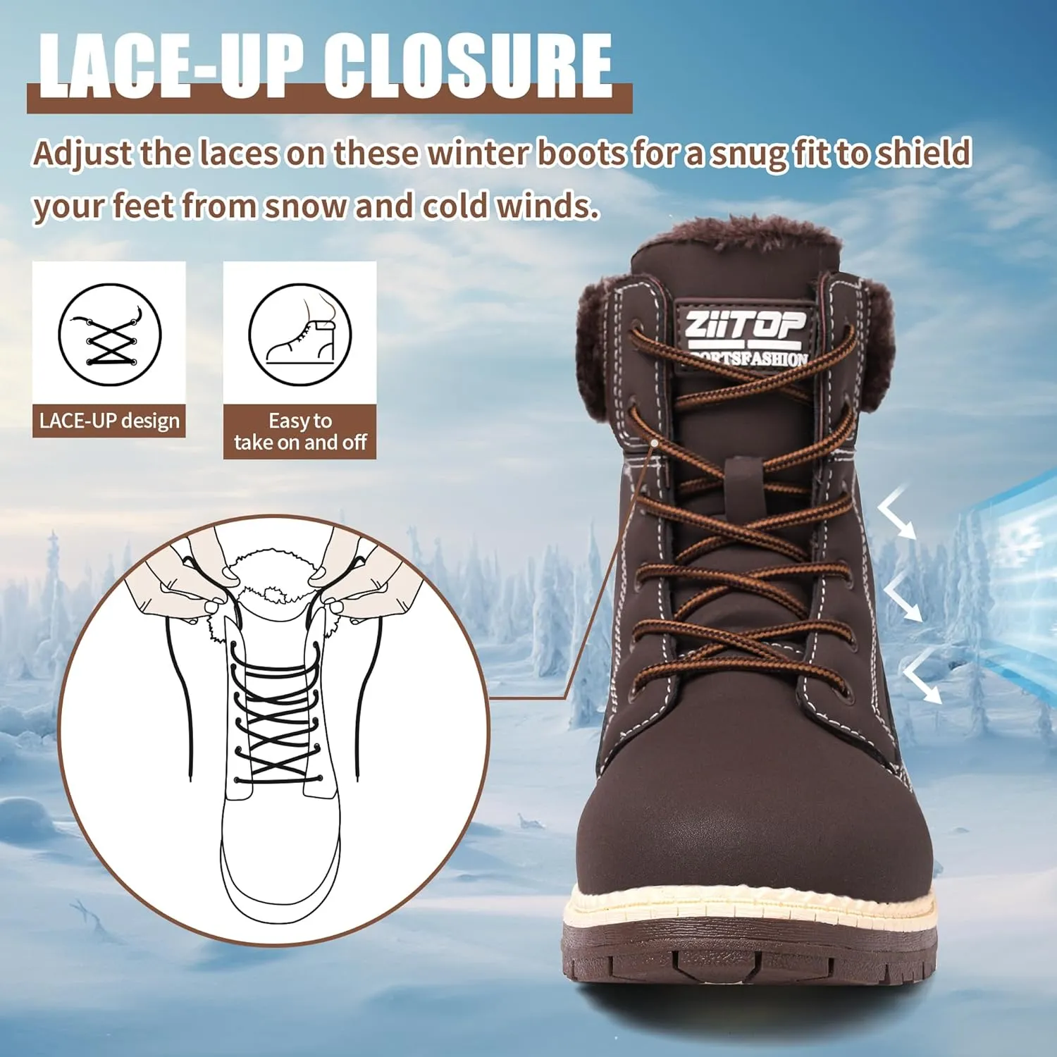 Winter Boots for Women Snow Boots Waterproof Fur Lined Warm Hiking Boots Ladies Lace Up Walking Boots Anti-Slip Lightweight Outdoor Ankle Boots