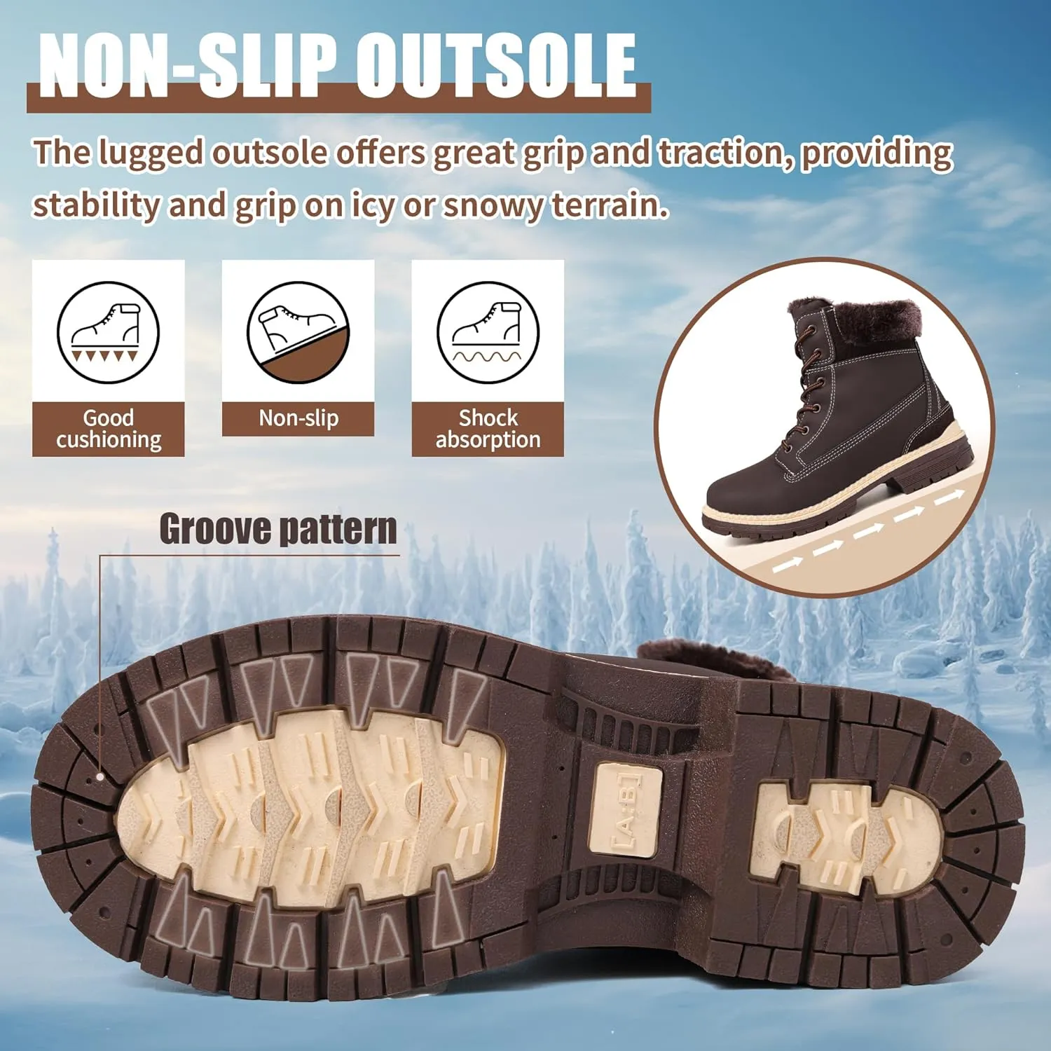 Winter Boots for Women Snow Boots Waterproof Fur Lined Warm Hiking Boots Ladies Lace Up Walking Boots Anti-Slip Lightweight Outdoor Ankle Boots