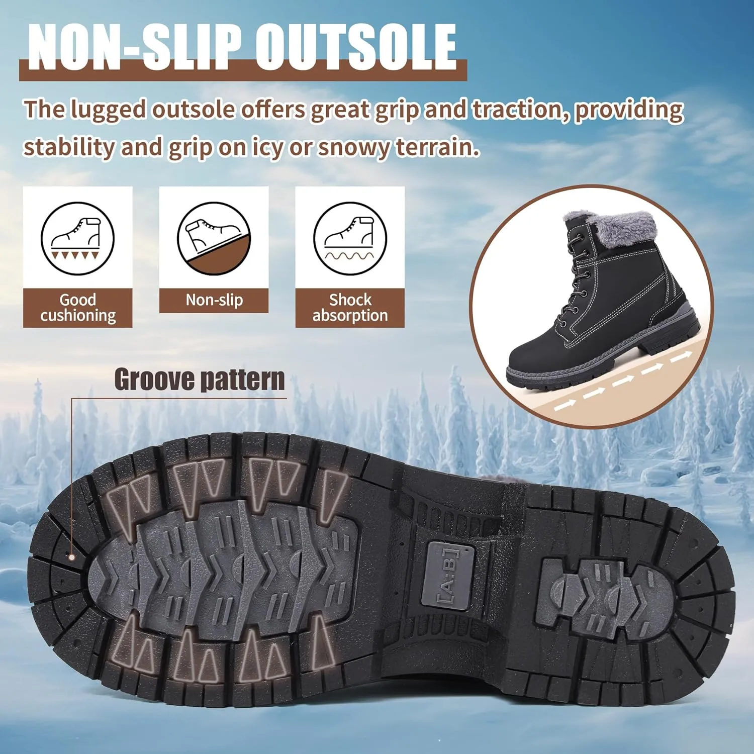 Winter Boots for Women Snow Boots Waterproof Fur Lined Warm Hiking Boots Ladies Lace Up Walking Boots Anti-Slip Lightweight Outdoor Ankle Boots