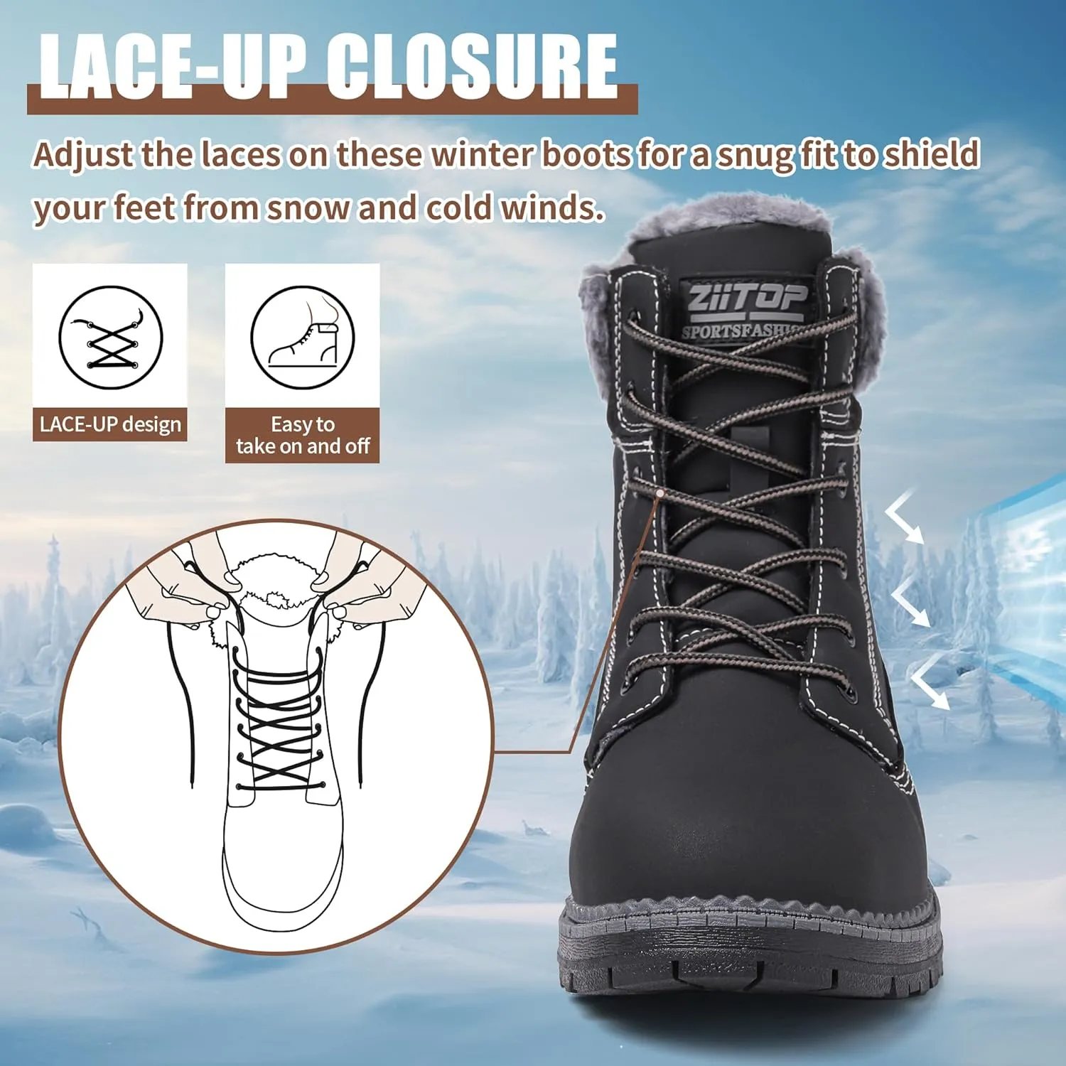 Winter Boots for Women Snow Boots Waterproof Fur Lined Warm Hiking Boots Ladies Lace Up Walking Boots Anti-Slip Lightweight Outdoor Ankle Boots
