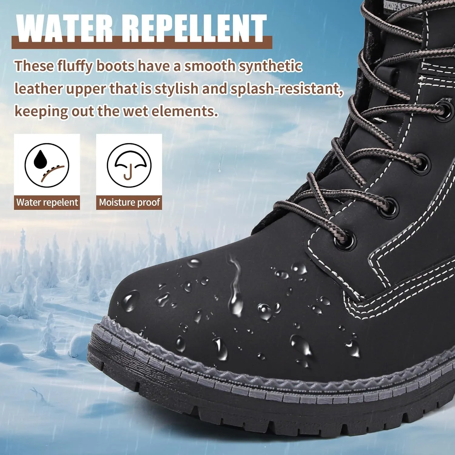Winter Boots for Women Snow Boots Waterproof Fur Lined Warm Hiking Boots Ladies Lace Up Walking Boots Anti-Slip Lightweight Outdoor Ankle Boots