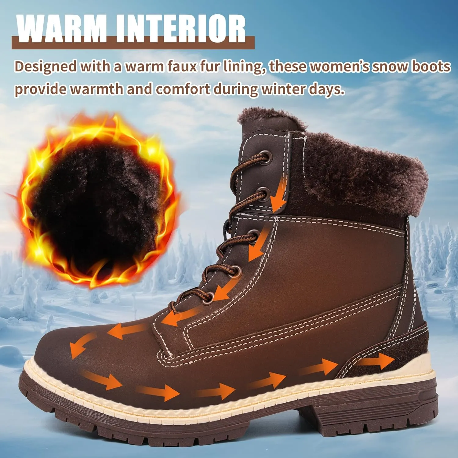 Winter Boots for Women Snow Boots Waterproof Fur Lined Warm Hiking Boots Ladies Lace Up Walking Boots Anti-Slip Lightweight Outdoor Ankle Boots