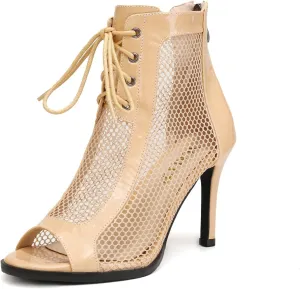 Women Ballroom Dance Boots Open Toe Lace Up Mesh Salsa Performence Professional Latin Dance Boots,DS-970