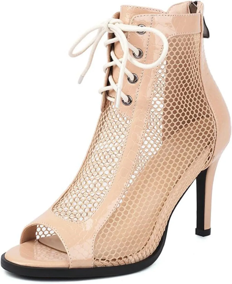 Women Ballroom Dance Boots Open Toe Lace Up Mesh Salsa Performence Professional Latin Dance Boots,DS-970