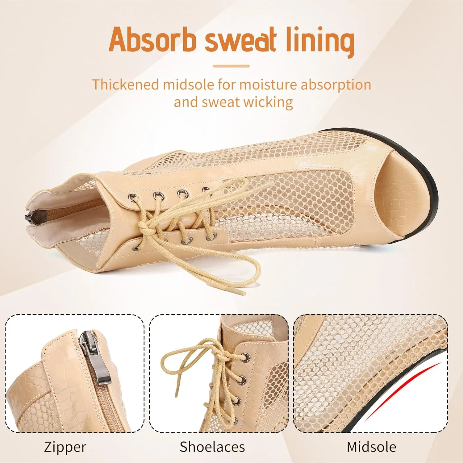 Women Ballroom Dance Boots Open Toe Lace Up Mesh Salsa Performence Professional Latin Dance Boots,DS-970