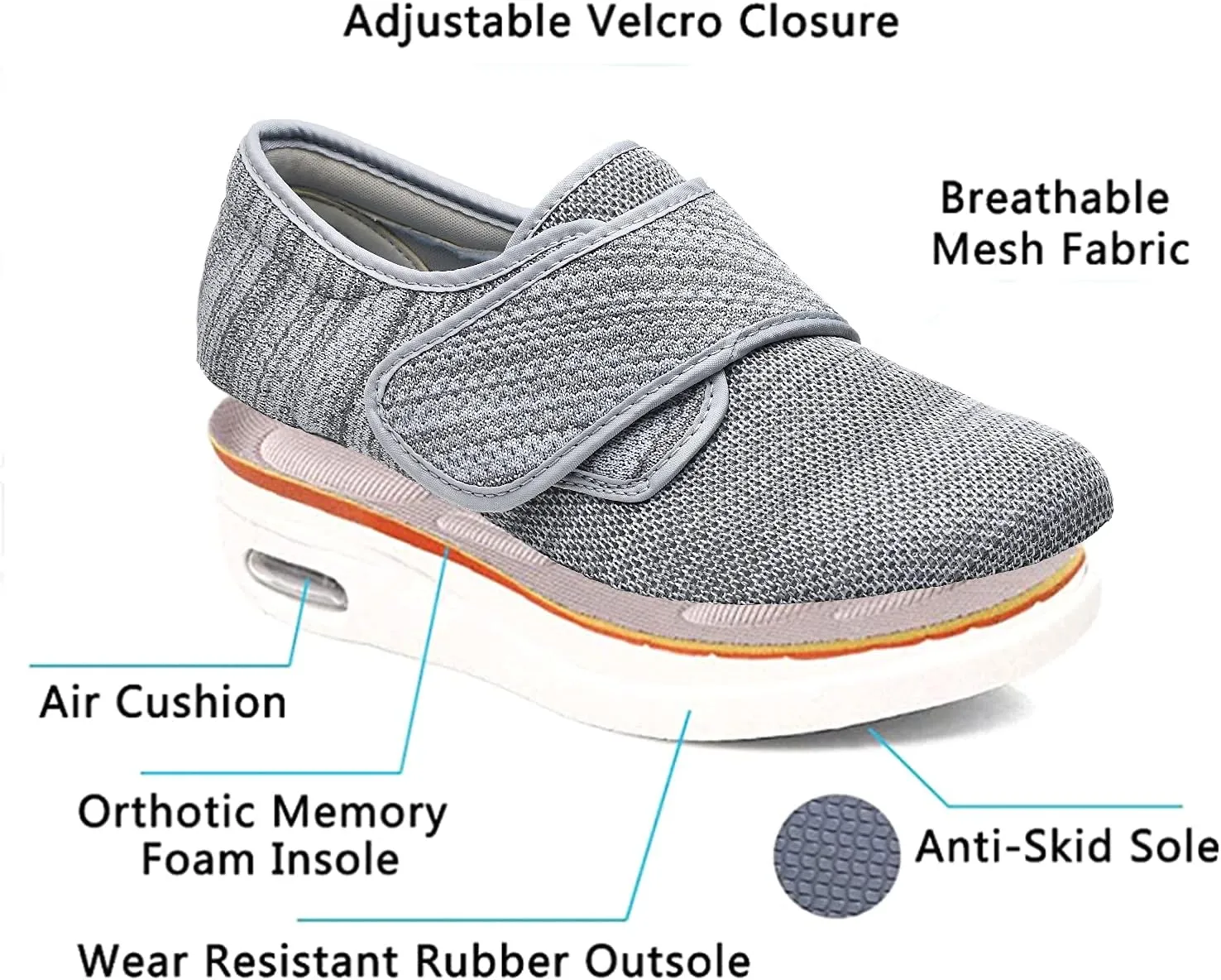 Women Diabetic Shoes, Extra Wide Width Breathable Mesh Adjustable Strap Outdoor Walking Sneakers - Support for Swollen Feet, Arthritis & Edema