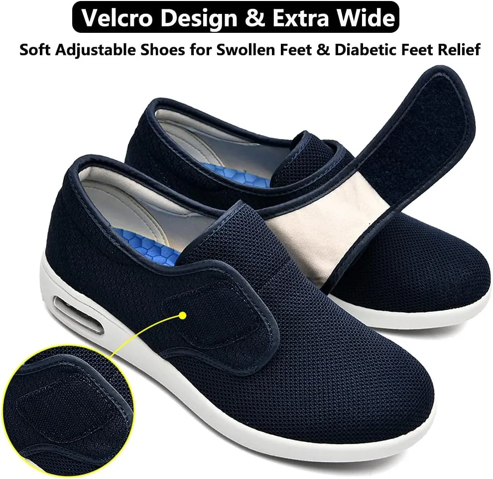 Women Diabetic Shoes, Extra Wide Width Breathable Mesh Adjustable Strap Outdoor Walking Sneakers - Support for Swollen Feet, Arthritis & Edema