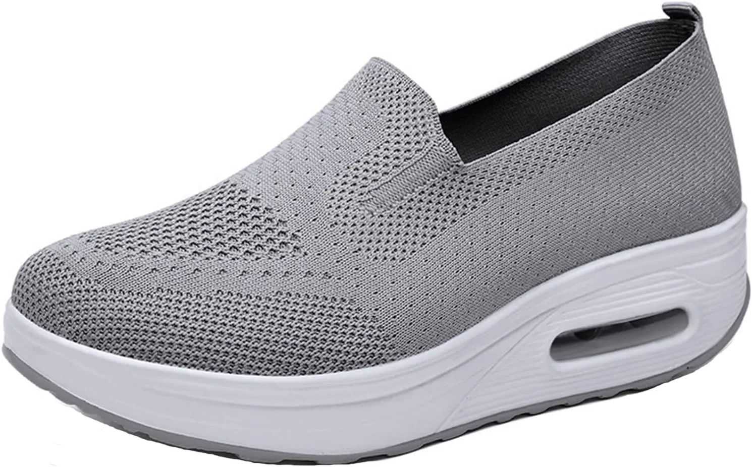 Women Orthopedic Air Cushion Walking Shoes Slip-On Platform Mesh Stretch Wedge Sneakers for Arch Support Light Toning Rocker Shoe