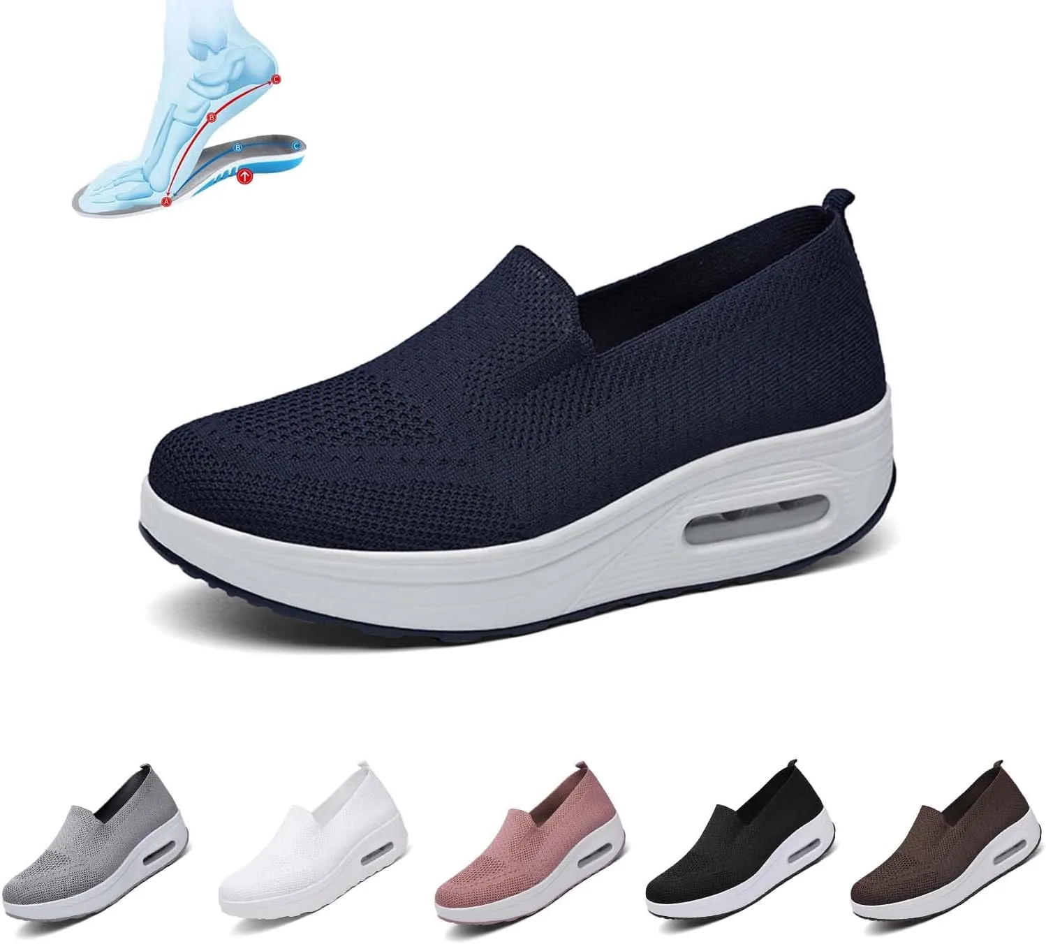 Women Orthopedic Sneakers Mesh Platform Wedge Sneakers Slip On Breathable Lightweight Fashion Sneakers Loafers Walking Shoes