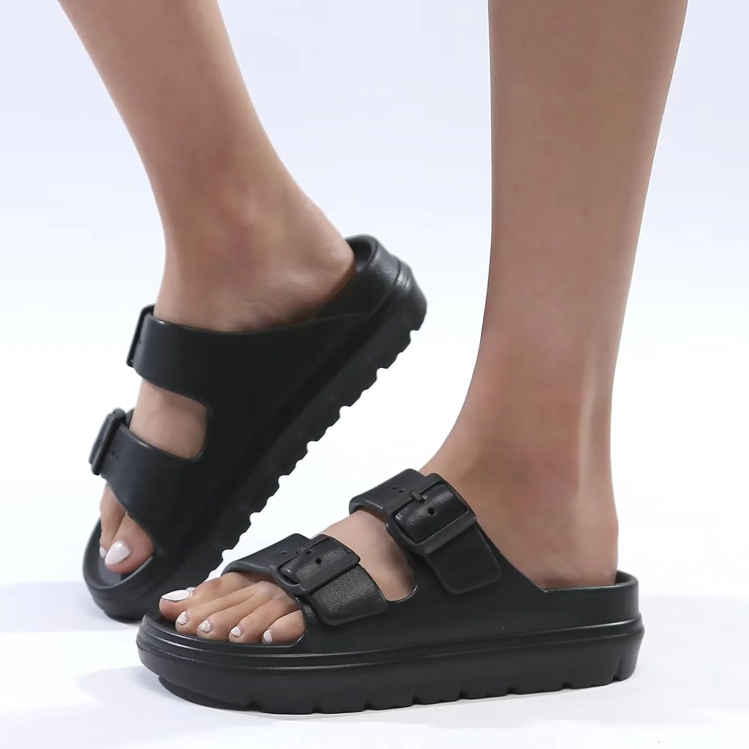 Women Platform Sandals with Arch Support, Adjusetable Buckles Chunky Eva Slides for Woman, Comfortable Lightweight Summer Sandal for Beach,Walking,Sandalias de Plataforma Para Mujer