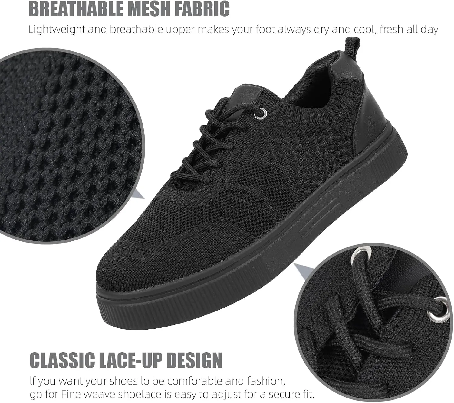 Women Platform Walking Sneakers Lace-up with Breathable Mesh Memory Foam Skate, for Work Running Fashion Casual Sneakers