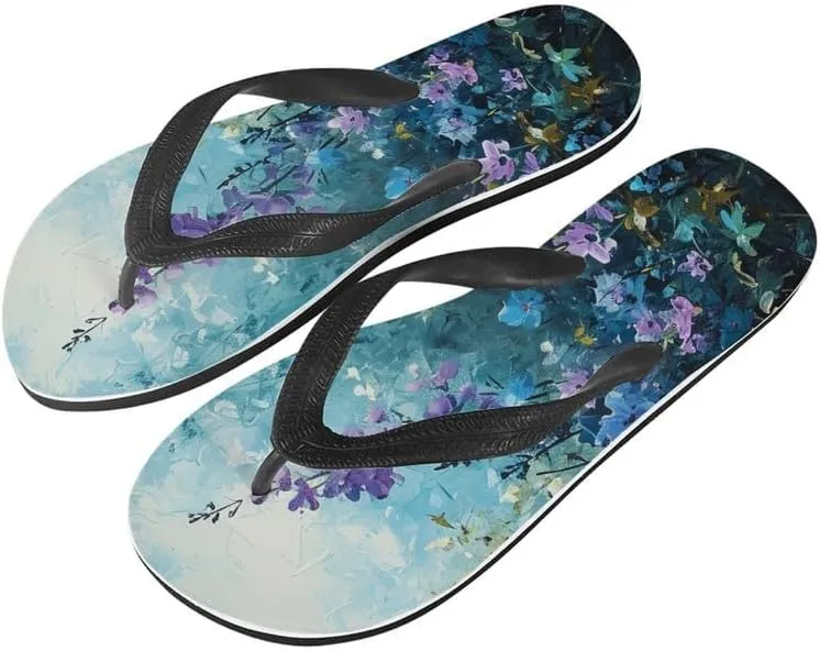 Women Retro Flip Flop Sandal Ginkgo Leaves Casual Thong Sandals Rose Feather Couple Beach Sandals Indoor or Outdoor