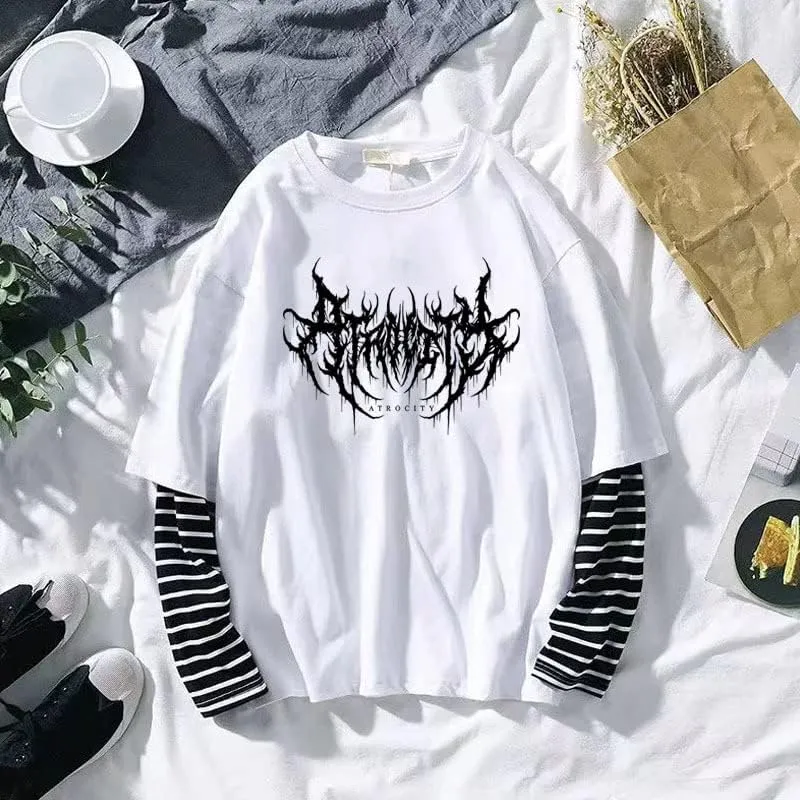 Women Y2K Graphie Crop Tops Fairy Grunge Long Sleeves T Shirt Aesthetic Gothic Slim Fit Blouse Fairycore Streetwear