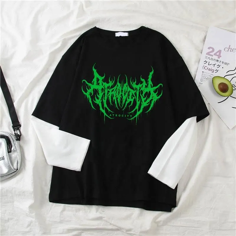 Women Y2K Graphie Crop Tops Fairy Grunge Long Sleeves T Shirt Aesthetic Gothic Slim Fit Blouse Fairycore Streetwear