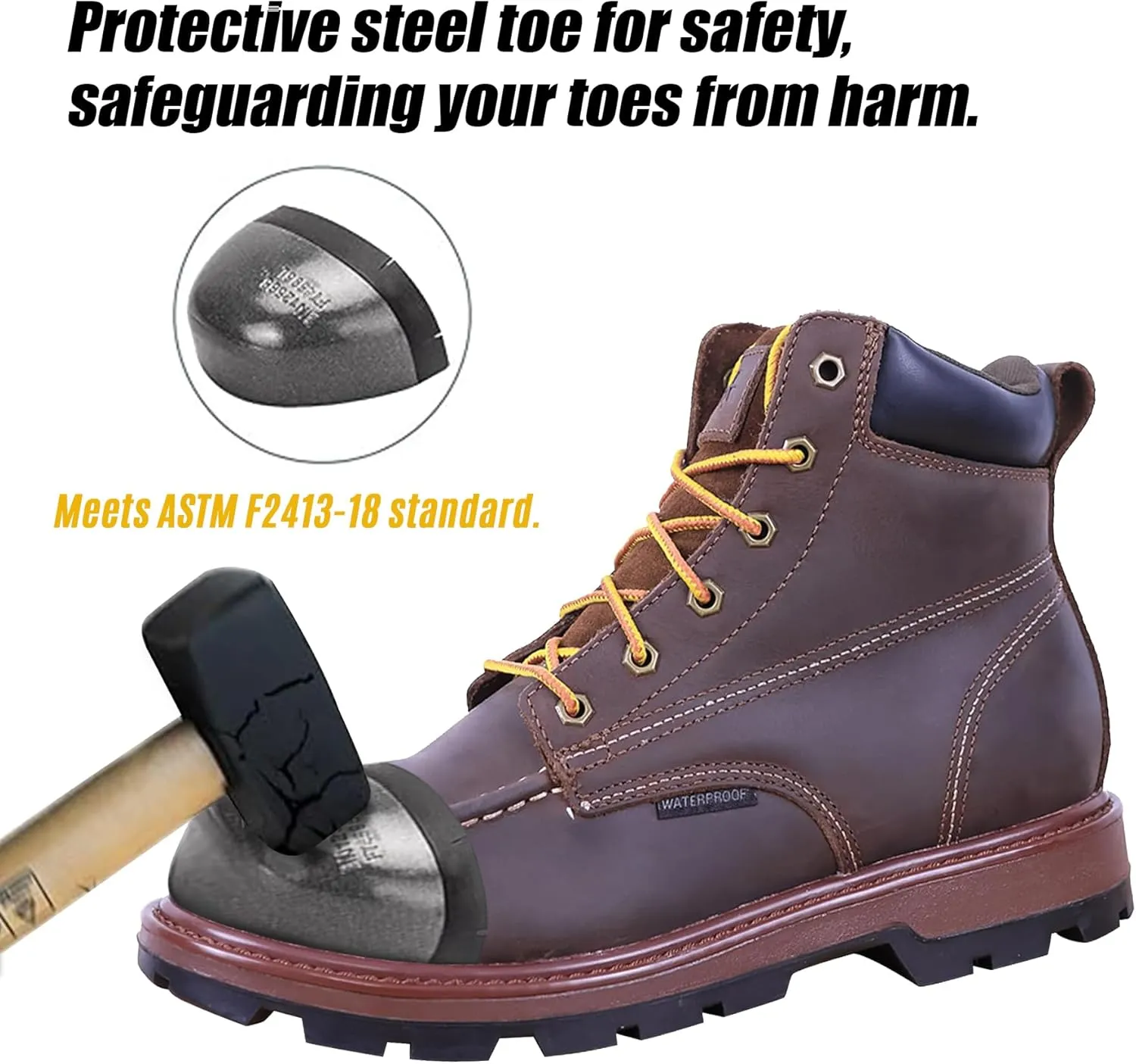 Womens 6" Work Boots - ASTM F2413 Safety Toe   Waterproof Insulated   Electrical Hazard   Slip & Oil Resistant   2 Adjustable Width Insoles