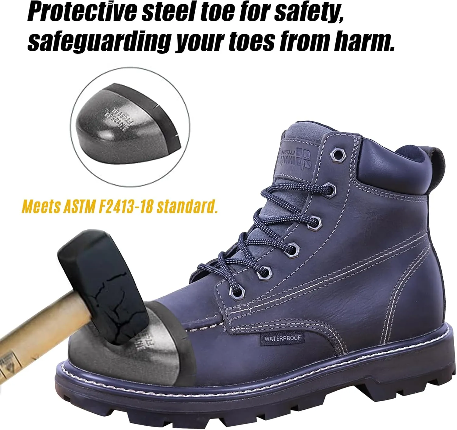 Womens 6" Work Boots - ASTM F2413 Safety Toe   Waterproof Insulated   Electrical Hazard   Slip & Oil Resistant   2 Adjustable Width Insoles