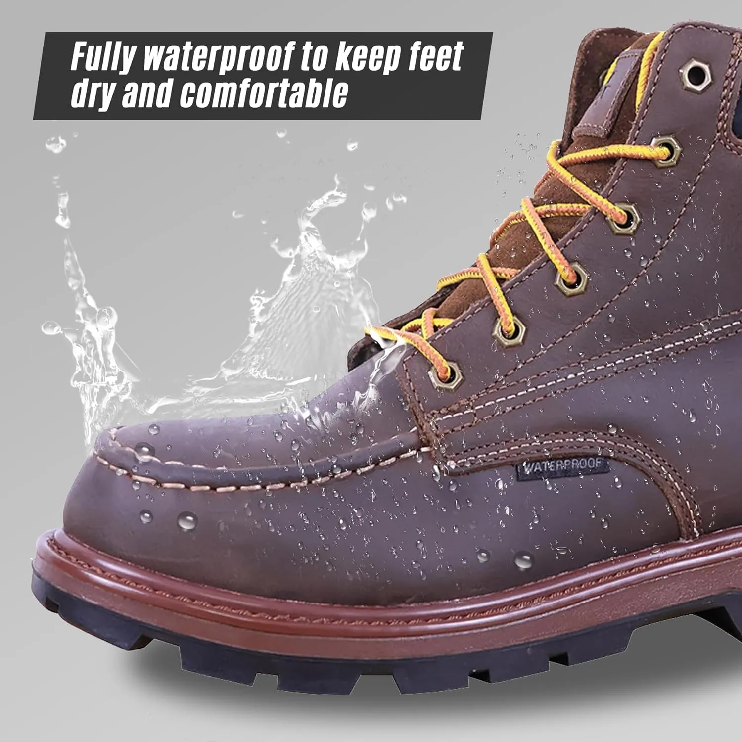 Womens 6" Work Boots - ASTM F2413 Safety Toe   Waterproof Insulated   Electrical Hazard   Slip & Oil Resistant   2 Adjustable Width Insoles