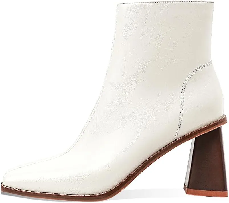 Womens Ankle Boots Zipper Chunky Mid Heel Boot Retro Square Pointed Toe Short Boots Heeled Shoes for Women Fall Winter