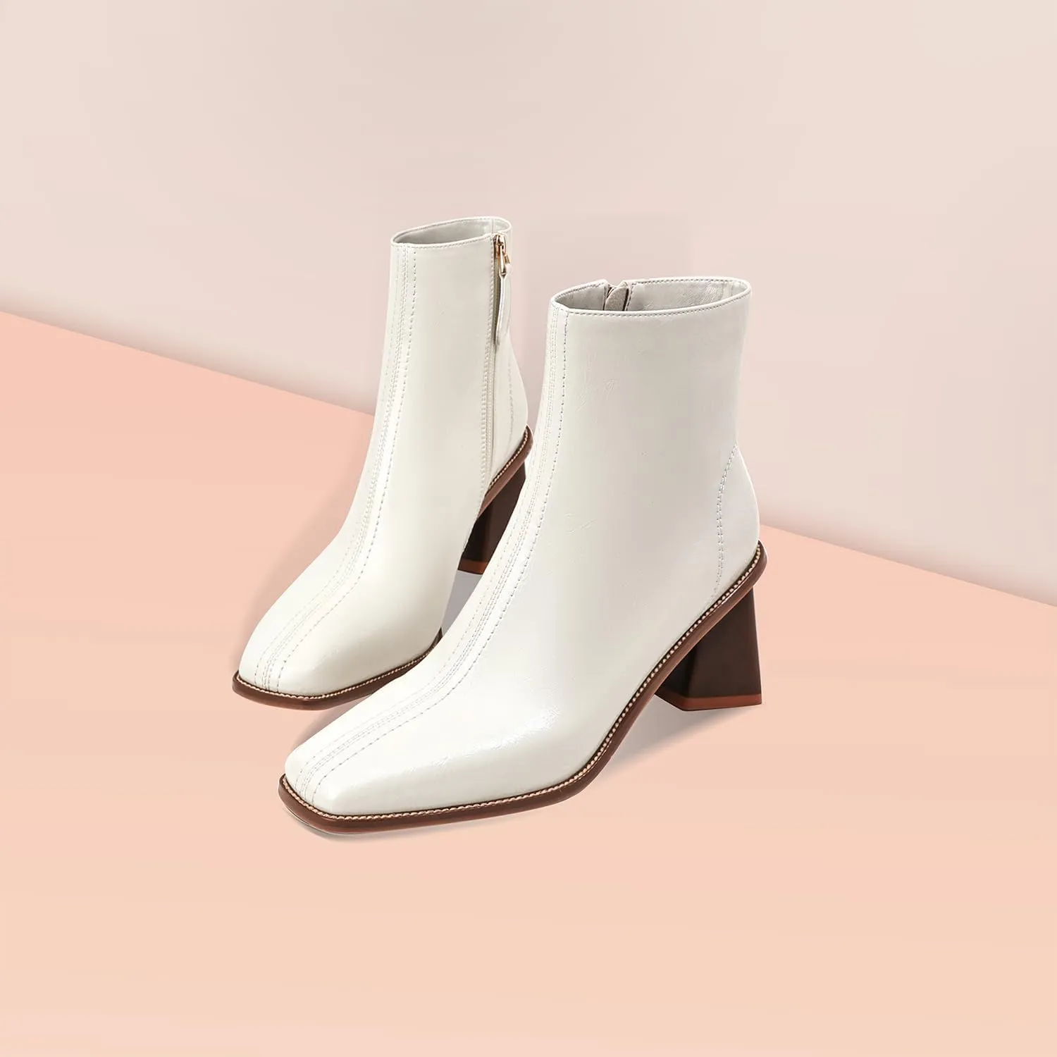 Womens Ankle Boots Zipper Chunky Mid Heel Boot Retro Square Pointed Toe Short Boots Heeled Shoes for Women Fall Winter