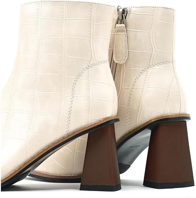 Womens Ankle Boots Zipper Chunky Mid Heel Boot Retro Square Pointed Toe Short Boots Heeled Shoes for Women Fall Winter