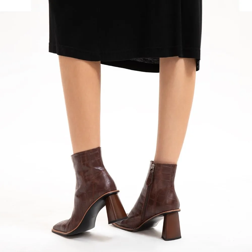Womens Ankle Boots Zipper Chunky Mid Heel Boot Retro Square Pointed Toe Short Boots Heeled Shoes for Women Fall Winter