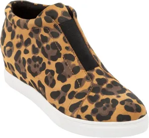 Womens Beige Animal Print Waterproof Stretch Gore at Front Hidden Heel Cushioned Glady Round Toe Wedge Zip-Up Athletic Sneakers 7.5