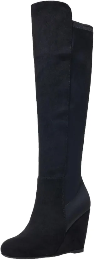Womens Boots Knee High Wide Calf Stretchy Tall Boots Wedge Heel Comfortable Round Toe Fashion Dressy Boot, US Size 6-11