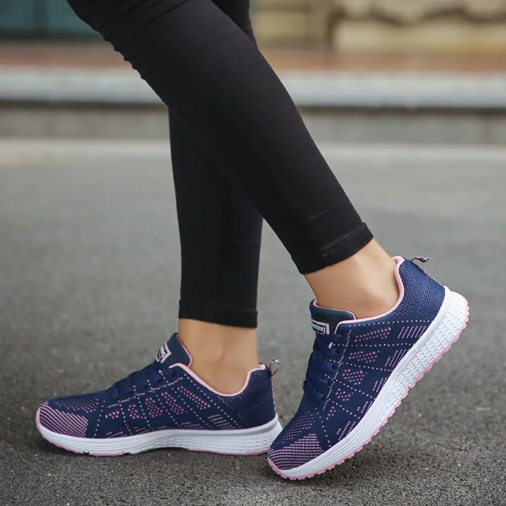 Women's Breathable Elastic Fly Woven Mesh Shoes Slip on Lightweight Casual Tennis Sneakers Soft Recovery Shoe