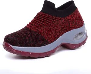Women's Breathable Knit Sneakers - Comfortable Low Top Slip On Shoes with Air Cushion Support
