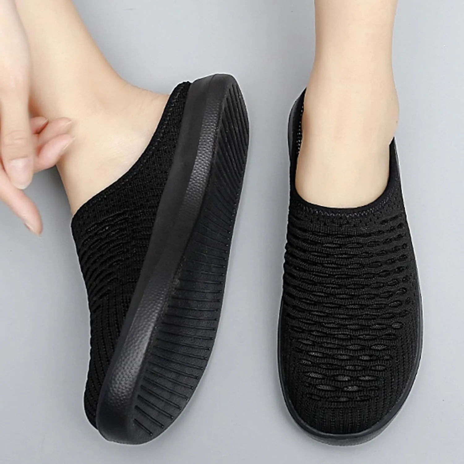 Women's Breathable Walking Mules Shoes - Lightweight Garden Clogs Casual Mesh Sneakers Open Back Slip-on House Shoes