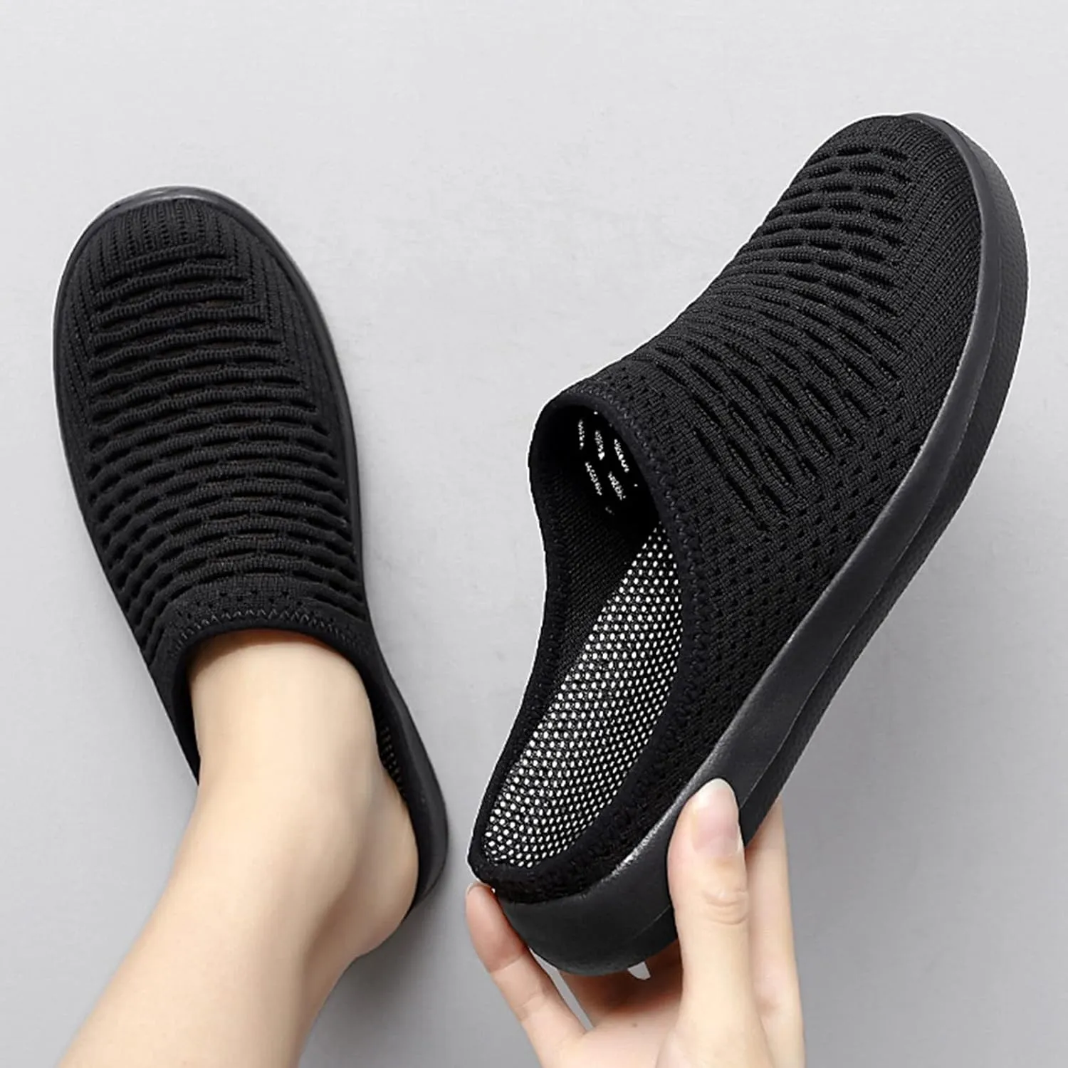 Women's Breathable Walking Mules Shoes - Lightweight Garden Clogs Casual Mesh Sneakers Open Back Slip-on House Shoes