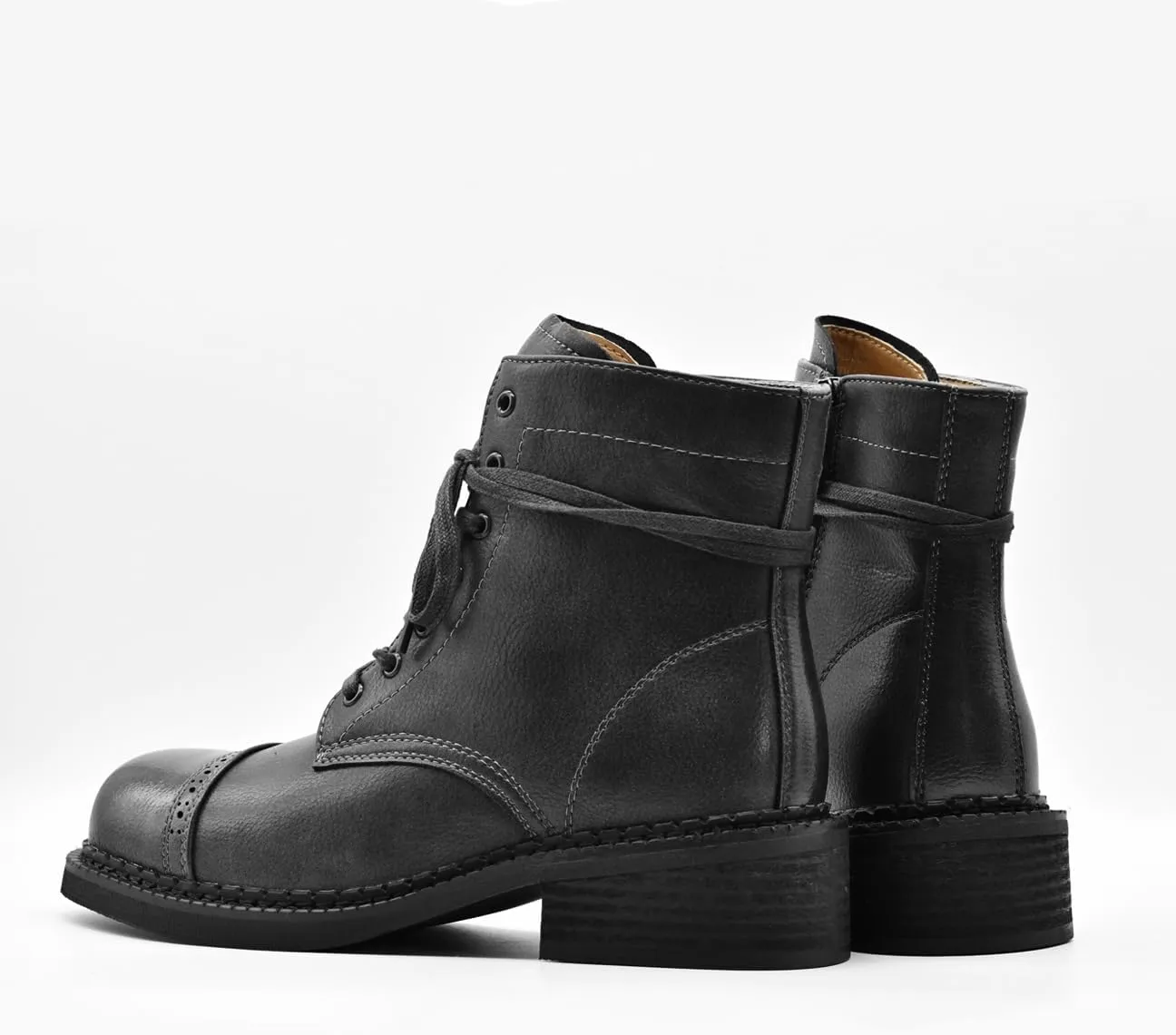 Women's Brogue Genuine Leather Oxford Boots Classic Handcrafted Fashion Ankle Booties