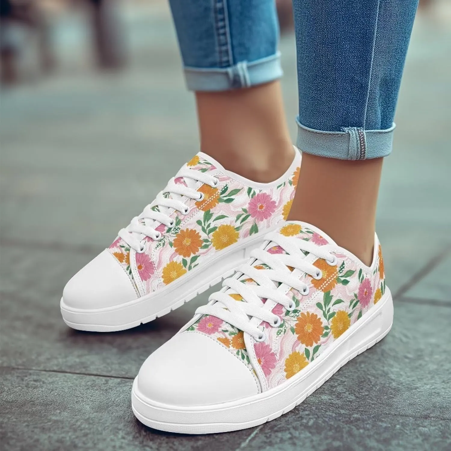 Womens Canvas Slip-On Shoes Lightweight Comfort Sneakers for Casual Wear Soft Cushioned Insole for Athletic Size 6-13.5 White Sole