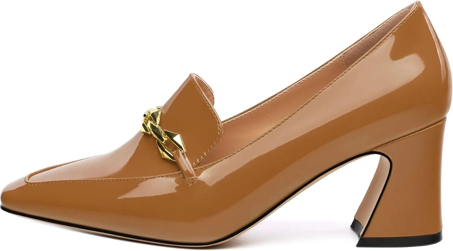 Womens Chunky Block Mid Heel,Patent Square Toe Pumps Slip-on Loafers Shoes Office Basic Classic Shoes 2.5IN