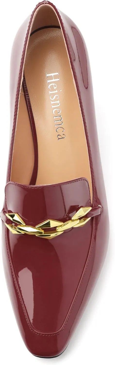 Womens Chunky Block Mid Heel,Patent Square Toe Pumps Slip-on Loafers Shoes Office Basic Classic Shoes 2.5IN