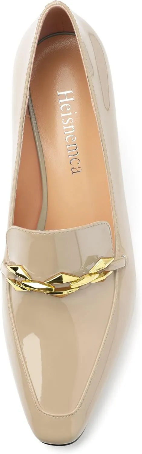 Womens Chunky Block Mid Heel,Patent Square Toe Pumps Slip-on Loafers Shoes Office Basic Classic Shoes 2.5IN
