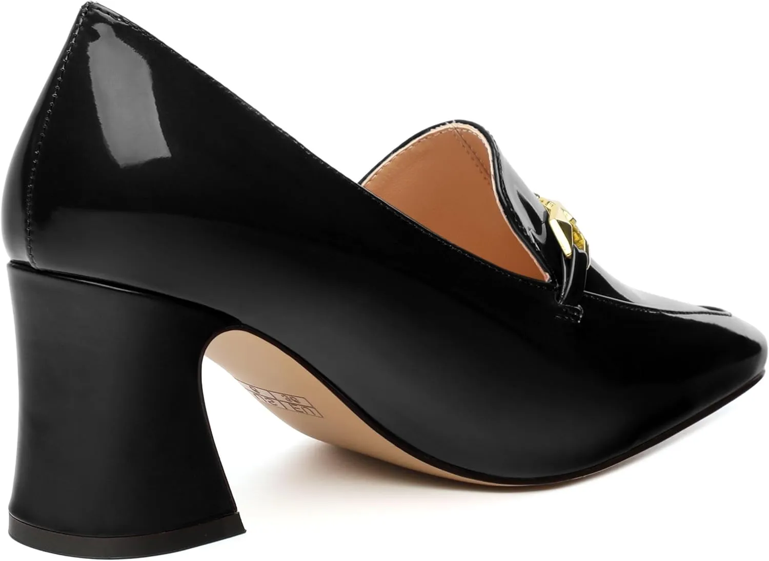 Womens Chunky Block Mid Heel,Patent Square Toe Pumps Slip-on Loafers Shoes Office Basic Classic Shoes 2.5IN