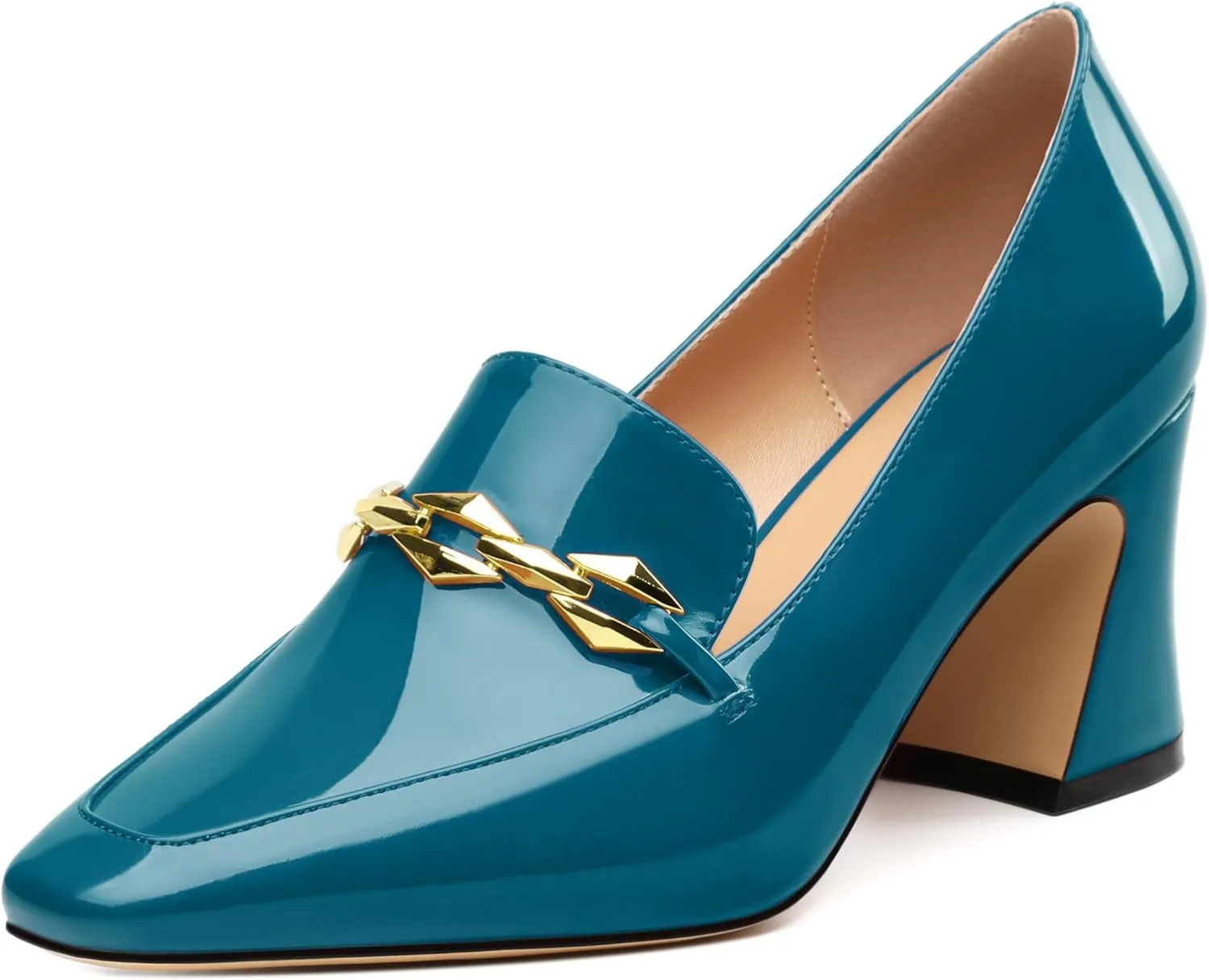 Womens Chunky Block Mid Heel,Patent Square Toe Pumps Slip-on Loafers Shoes Office Basic Classic Shoes 2.5IN