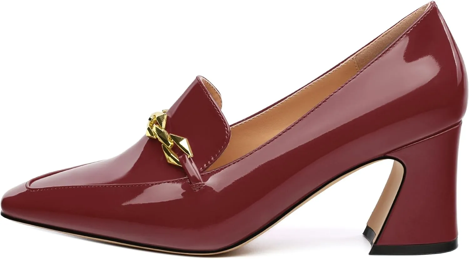 Womens Chunky Block Mid Heel,Patent Square Toe Pumps Slip-on Loafers Shoes Office Basic Classic Shoes 2.5IN