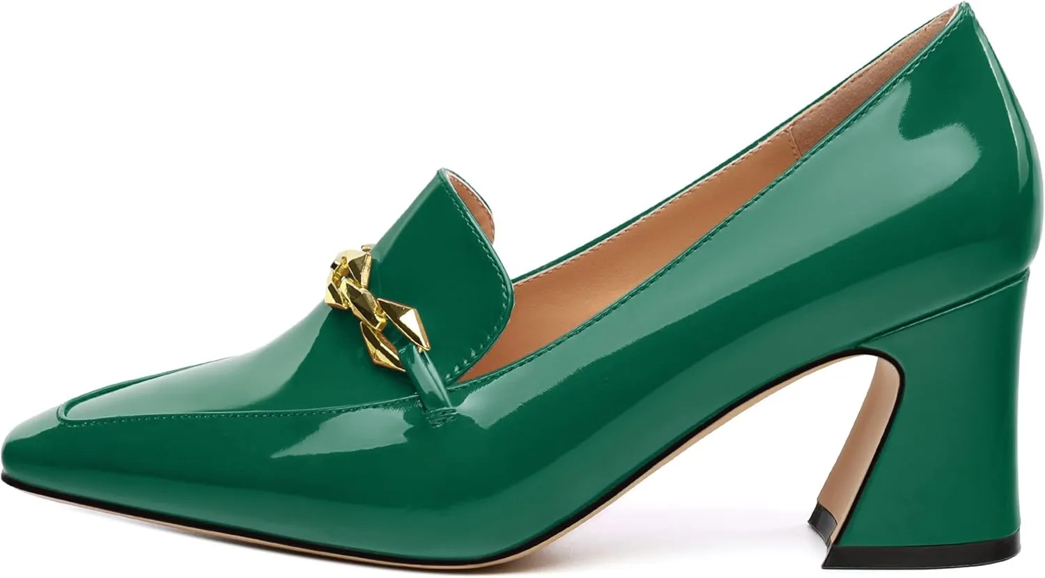 Womens Chunky Block Mid Heel,Patent Square Toe Pumps Slip-on Loafers Shoes Office Basic Classic Shoes 2.5IN