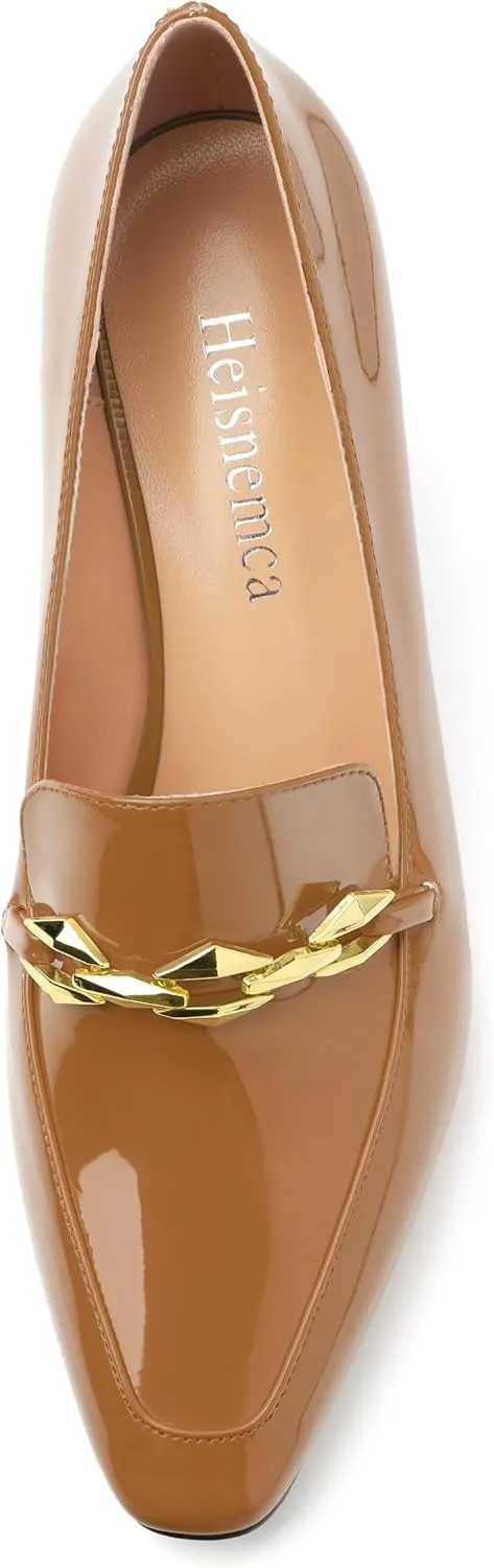 Womens Chunky Block Mid Heel,Patent Square Toe Pumps Slip-on Loafers Shoes Office Basic Classic Shoes 2.5IN
