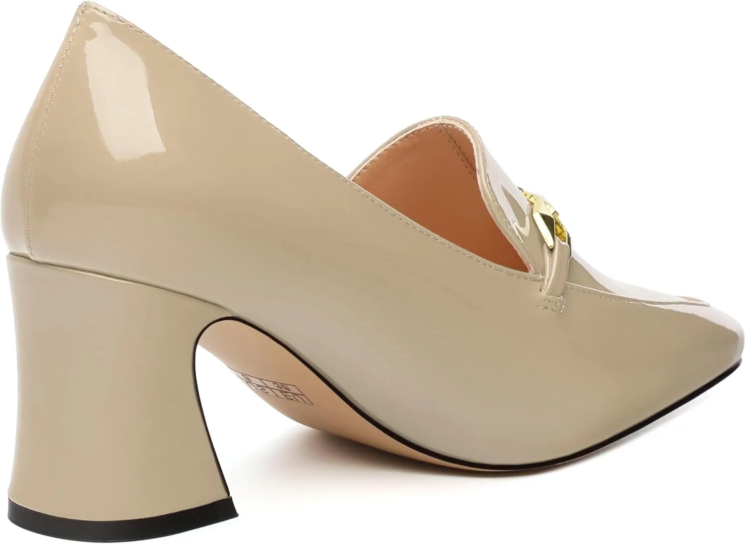 Womens Chunky Block Mid Heel,Patent Square Toe Pumps Slip-on Loafers Shoes Office Basic Classic Shoes 2.5IN