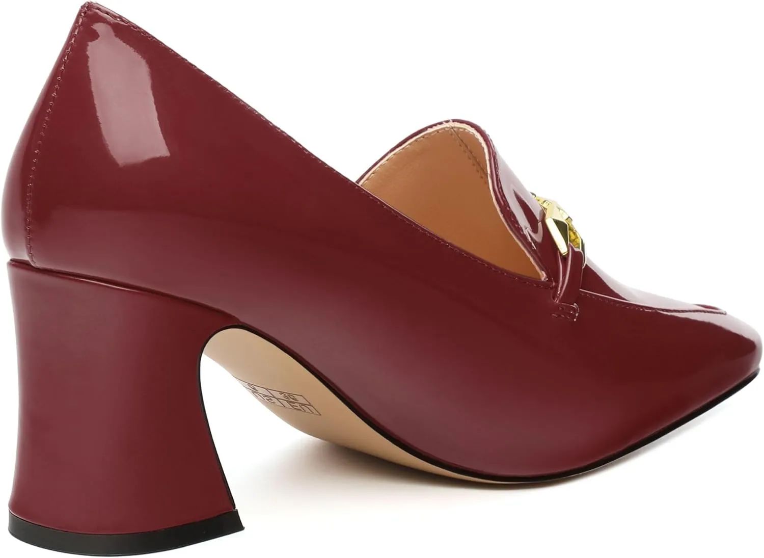 Womens Chunky Block Mid Heel,Patent Square Toe Pumps Slip-on Loafers Shoes Office Basic Classic Shoes 2.5IN