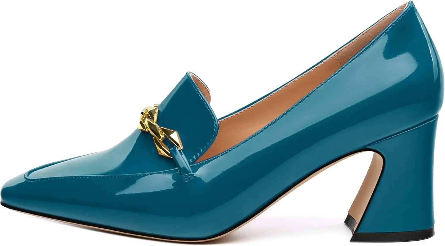 Womens Chunky Block Mid Heel,Patent Square Toe Pumps Slip-on Loafers Shoes Office Basic Classic Shoes 2.5IN